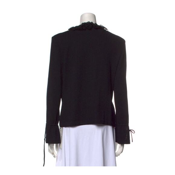 St.John Essentials Black Silk Ruffled Santana Knit Blazer Jacket Cardigan Sz 8 - Picture 3 of 3